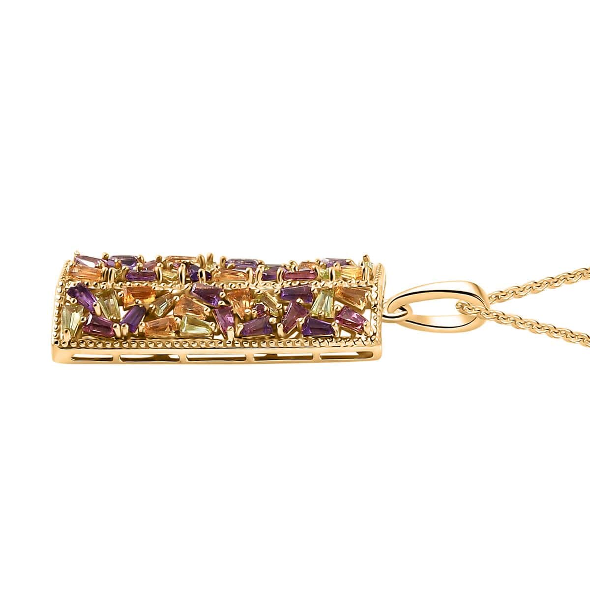 GP Art Deco Collection Multi Gemstone Pendant Necklace 20 Inches in 18K Vermeil Yellow Gold Over Sterling Silver 2.60 ctw image number 3