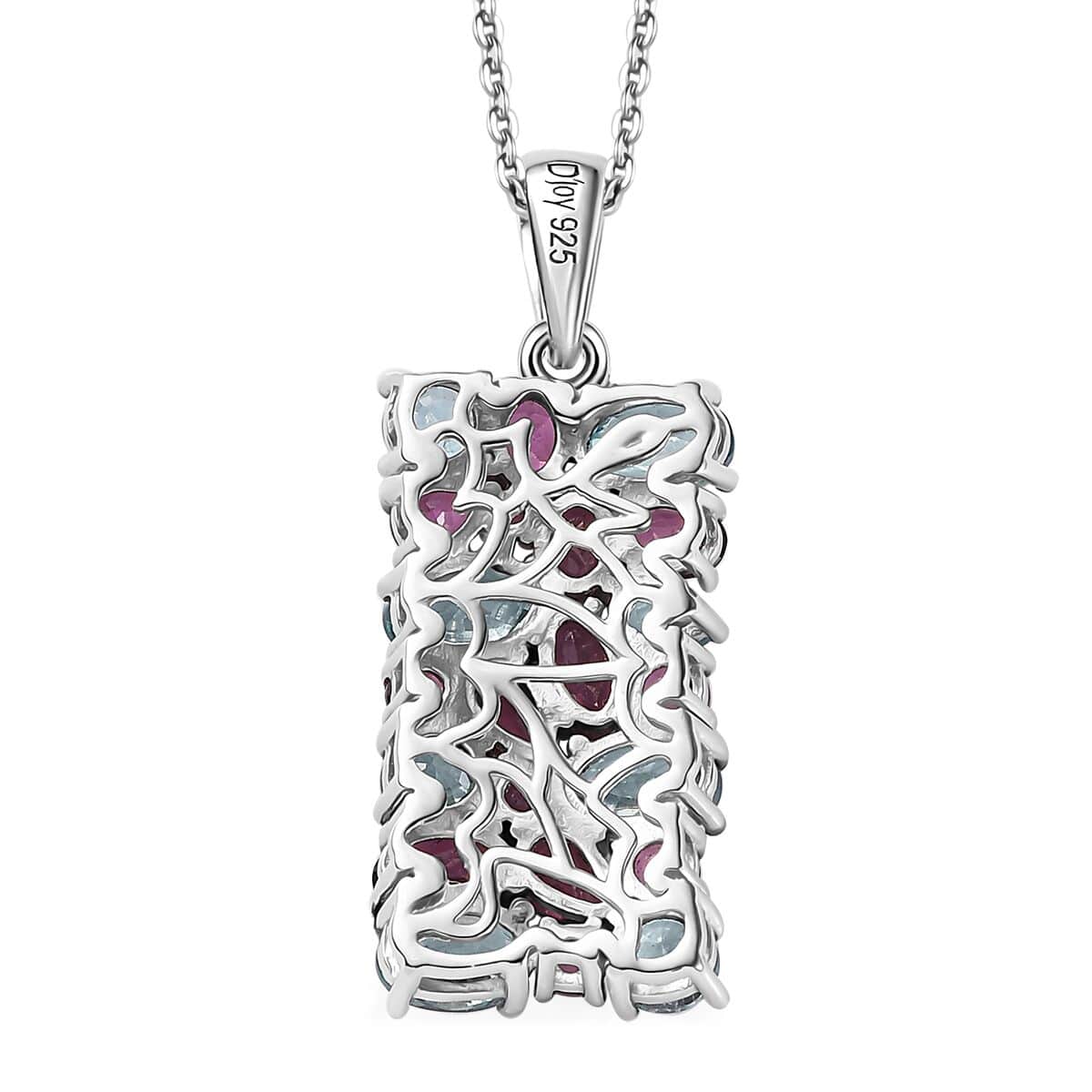 Cambodian Blue Zircon and Orissa Rhodolite Garnet Pendant Necklace 20 Inches in Platinum Over Sterling Silver 6.85 ctw image number 4