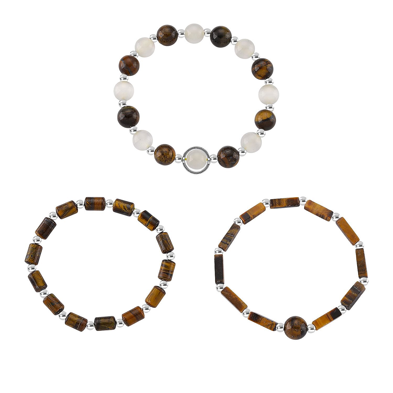 Multi Gemstone 180.00 ctw Set of 3 Bracelet in Silvertone