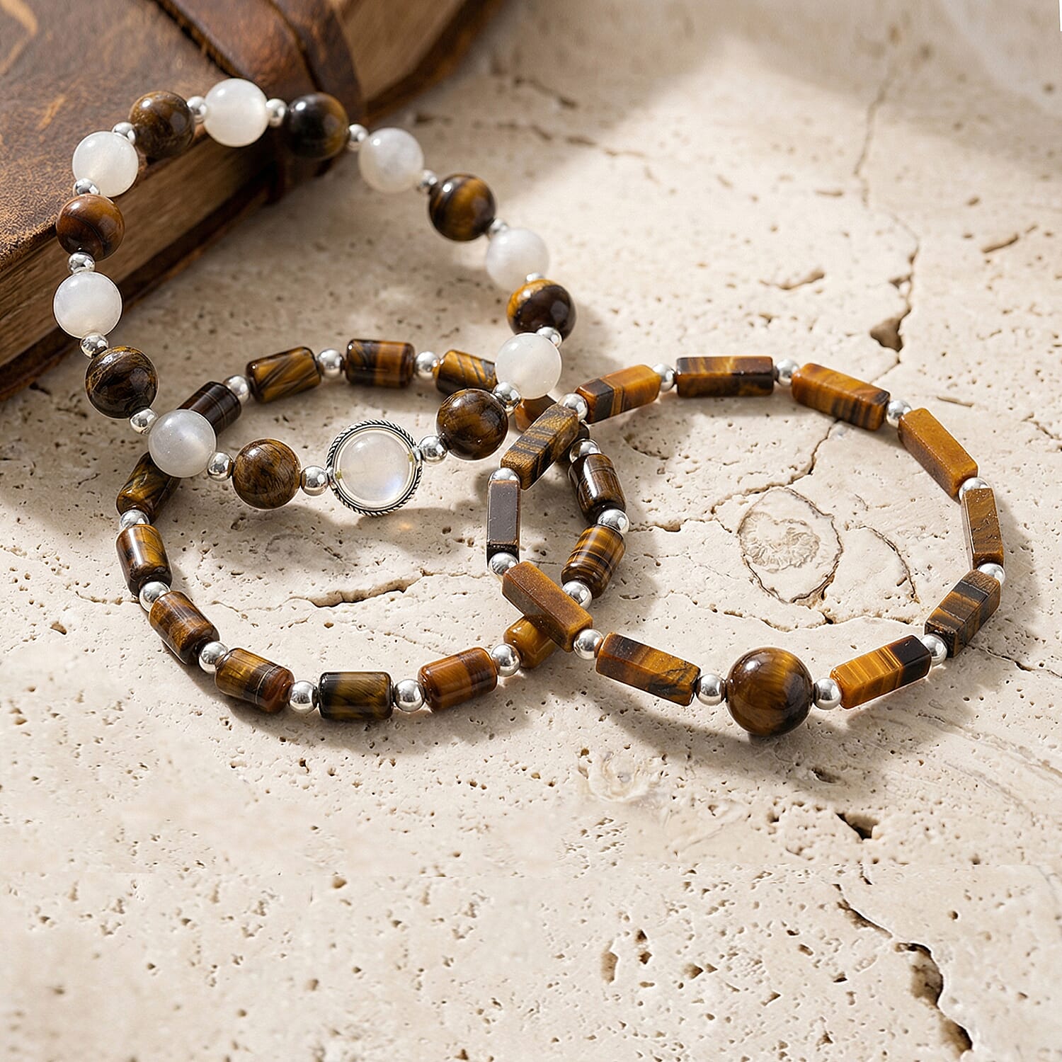 Multi Gemstone 180.00 ctw Set of 3 Bracelet in Silvertone