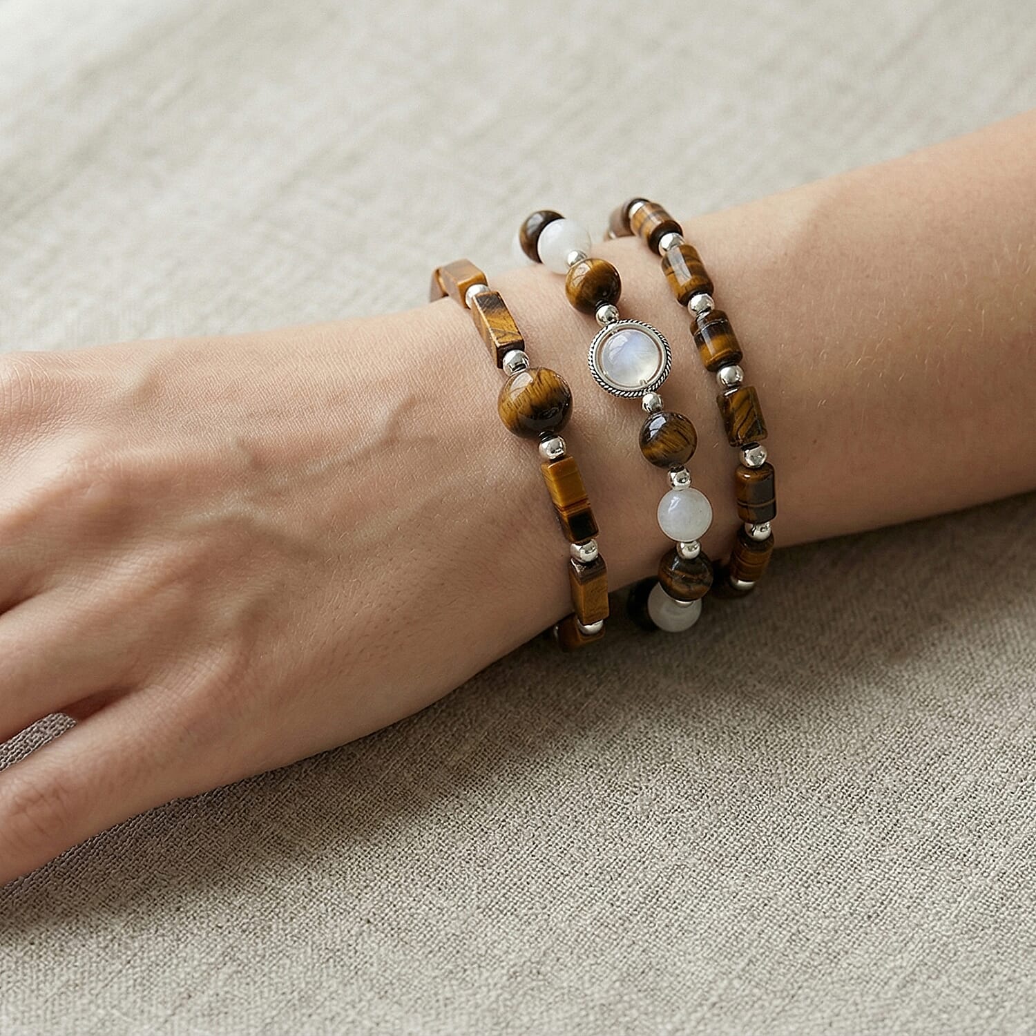 Multi Gemstone 180.00 ctw Set of 3 Bracelet in Silvertone