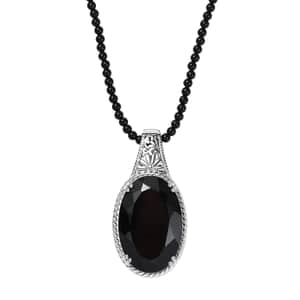 Thai Black Spinel 130.00 ctw Pendant with Beaded Necklace in Rhodium Over Sterling Silver 20 Inches