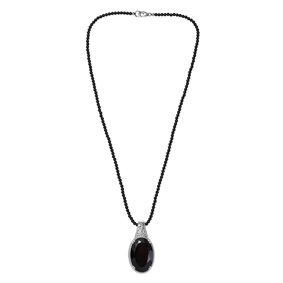 Thai Black Spinel 130.00 ctw Pendant with Beaded Necklace in Rhodium Over Sterling Silver 20 Inches image number 3