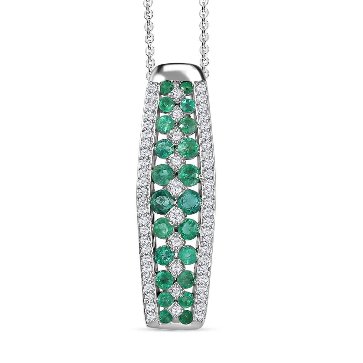 Premium Emerald, Moissanite Pendant Necklace (20 Inches) in Platinum Over Sterling Silver 1.40 ctw image number 0