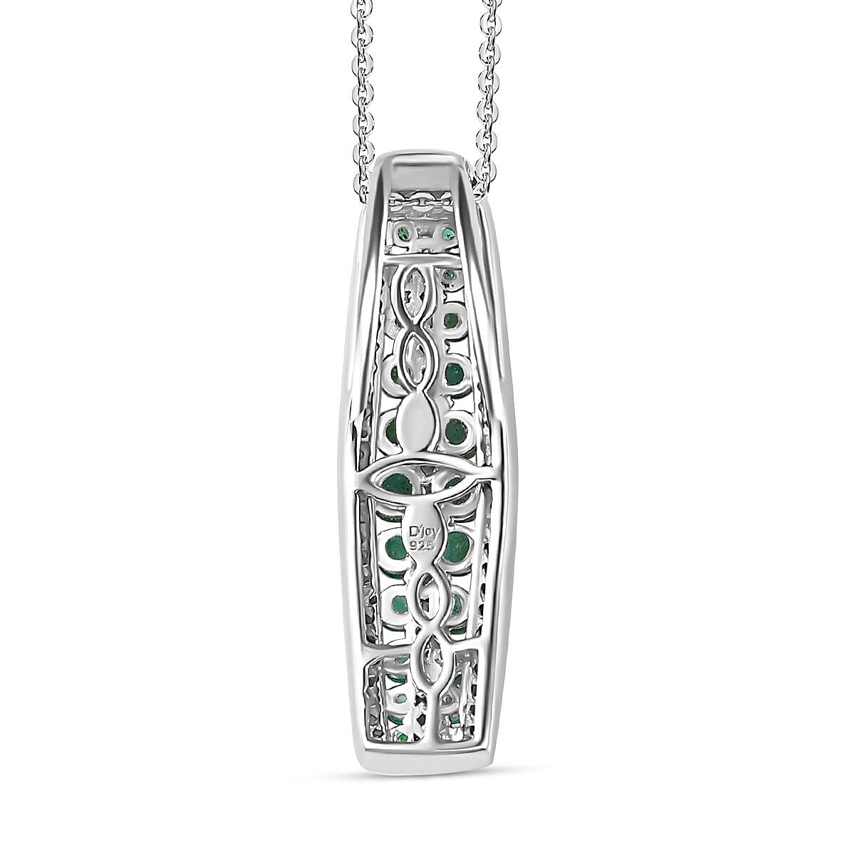 Premium Emerald, Moissanite Pendant Necklace (20 Inches) in Platinum Over Sterling Silver 1.40 ctw