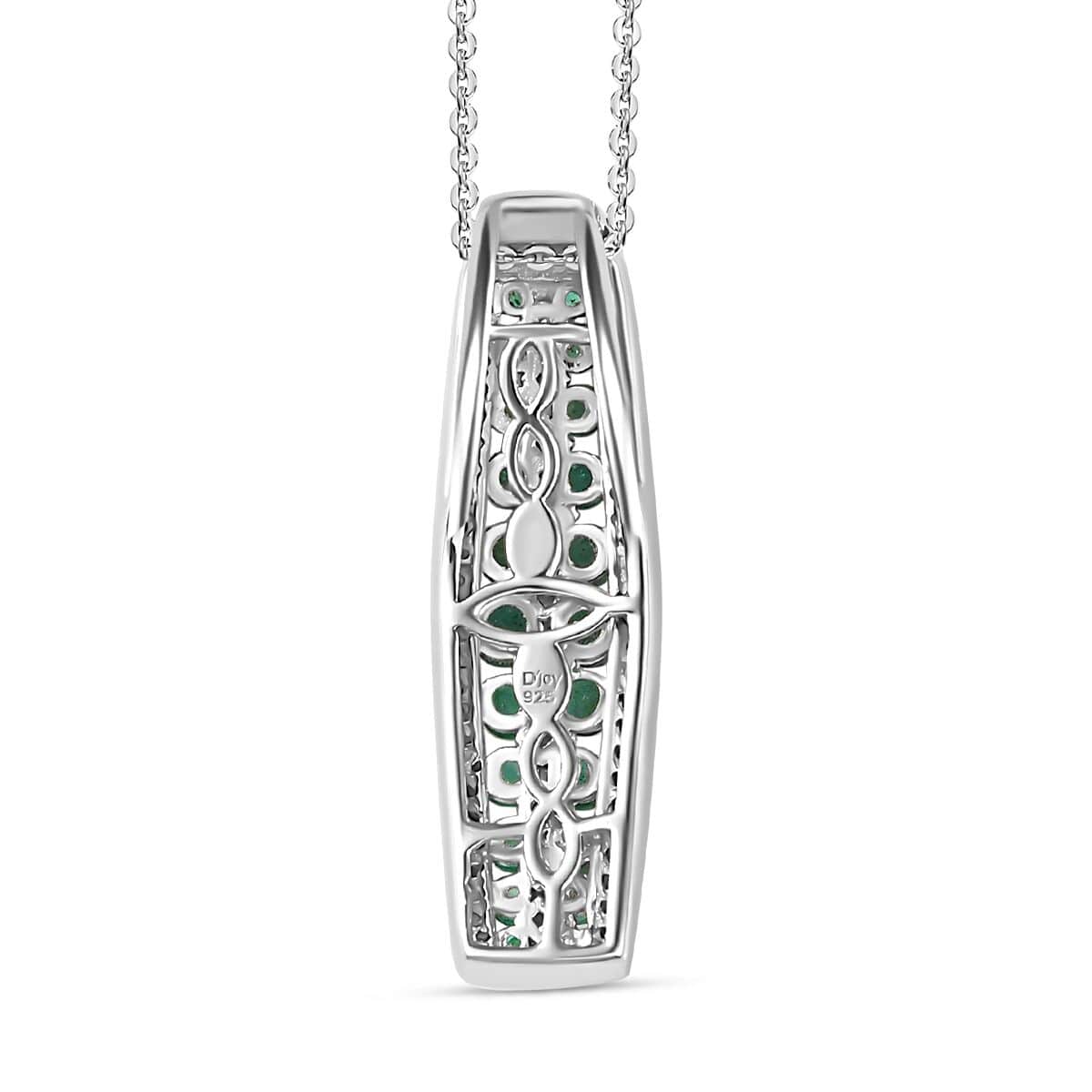 Premium Emerald, Moissanite Pendant Necklace (20 Inches) in Platinum Over Sterling Silver 1.40 ctw image number 4