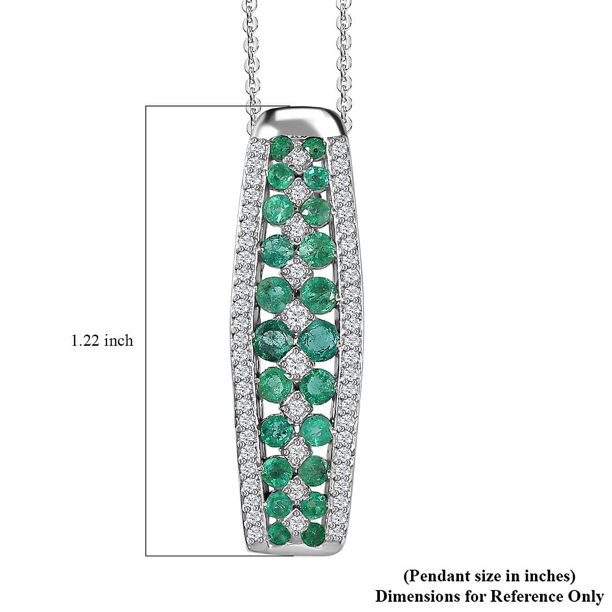 Premium Emerald, Moissanite Pendant Necklace (20 Inches) in Platinum Over Sterling Silver 1.40 ctw