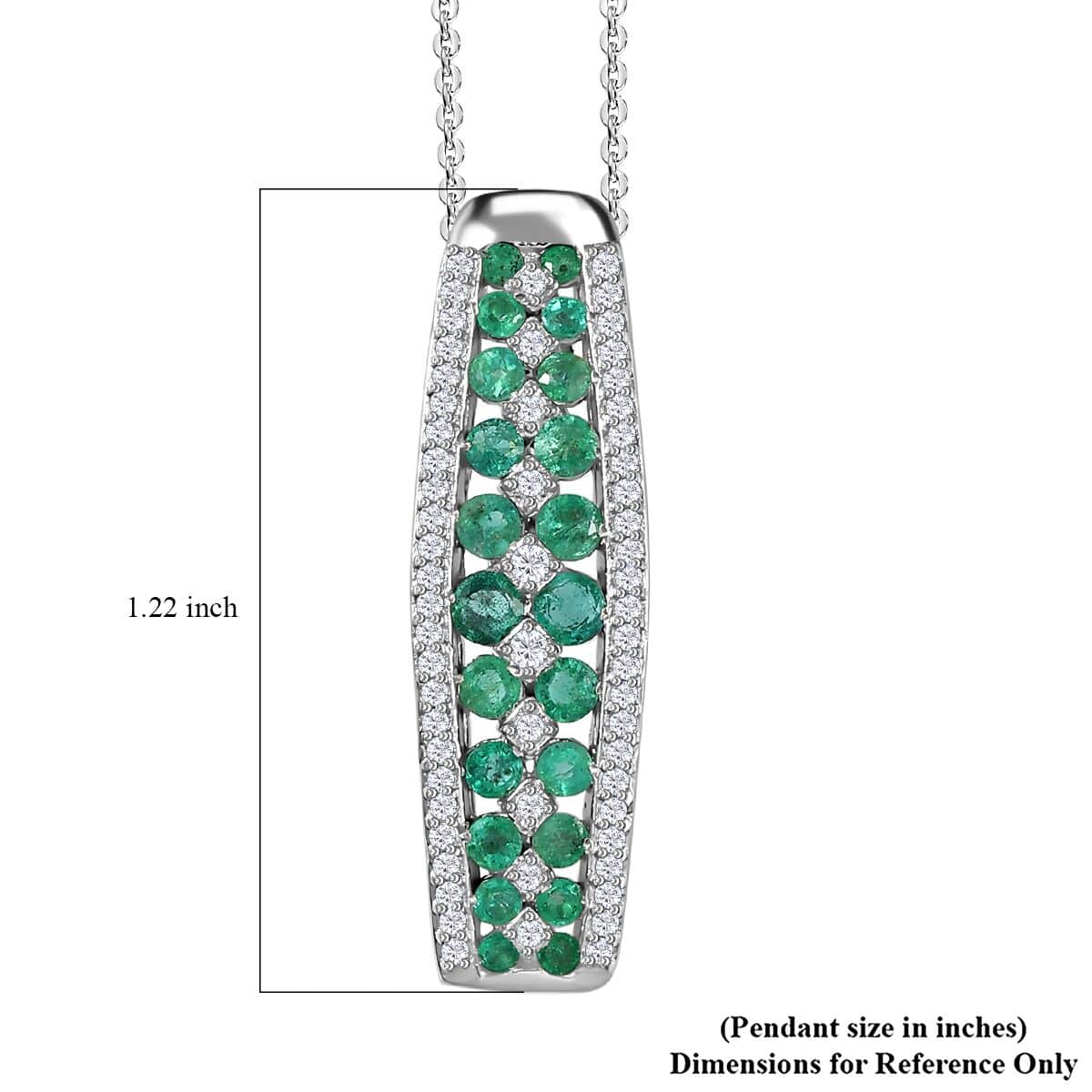 Premium Emerald, Moissanite Pendant Necklace (20 Inches) in Platinum Over Sterling Silver 1.40 ctw image number 6