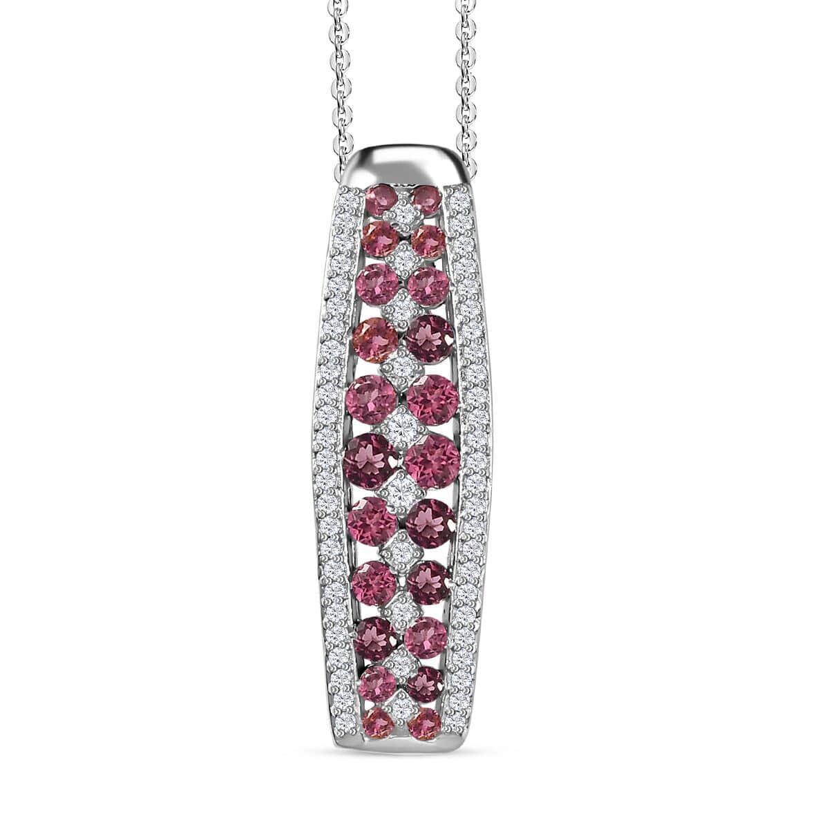 Premium Ofiki Rubellite and Moissanite Pendant Necklace 20 Inches in Platinum Over Sterling Silver 1.40 ctw image number 0