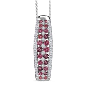 Premium Ofiki Rubellite and Moissanite Pendant Necklace 20 Inches in Platinum Over Sterling Silver 1.40 ctw