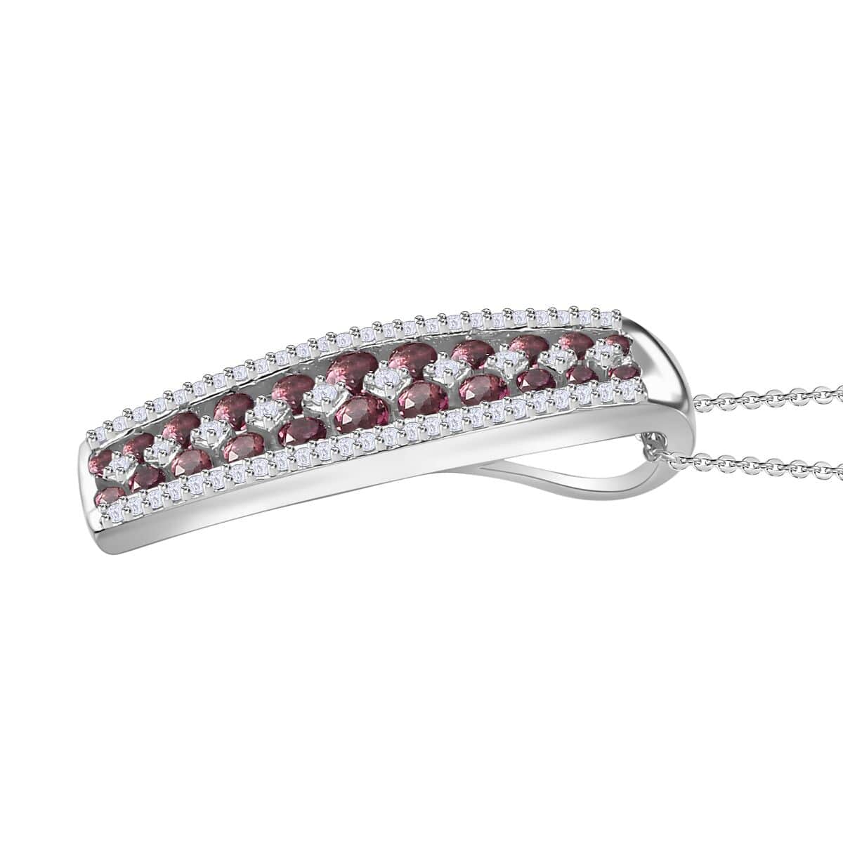 Premium Ofiki Rubellite and Moissanite Pendant Necklace 20 Inches in Platinum Over Sterling Silver 1.40 ctw image number 3