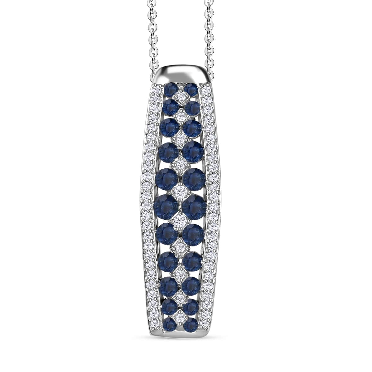 Premium Ceylon Blue Sapphire and Moissanite Pendant Necklace 20 Inches in Platinum Over Sterling Silver 1.65 ctw image number 0