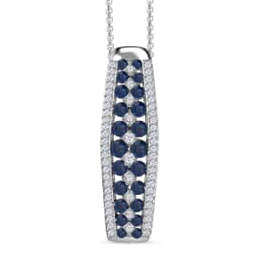 Premium Ceylon Blue Sapphire and Moissanite Pendant Necklace 20 Inches in Platinum Over Sterling Silver 1.65 ctw