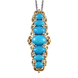 Premium Arizona Natural Turquoise Elongated Pendant Necklace 20 Inches in Vermeil Yellow Gold and Platinum Over Sterling Silver 2.25 ctw
