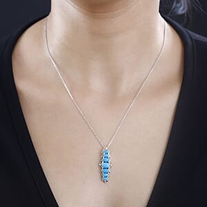 Premium Arizona Natural Turquoise Elongated Pendant Necklace 20 Inches in Vermeil Yellow Gold and Platinum Over Sterling Silver 2.25 ctw