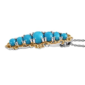 Premium Arizona Natural Turquoise Elongated Pendant Necklace 20 Inches in Vermeil Yellow Gold and Platinum Over Sterling Silver 2.25 ctw