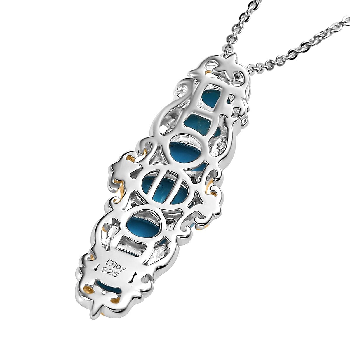 Premium Arizona Natural Turquoise Elongated Pendant Necklace 20 Inches in Vermeil Yellow Gold and Platinum Over Sterling Silver 2.25 ctw image number 4