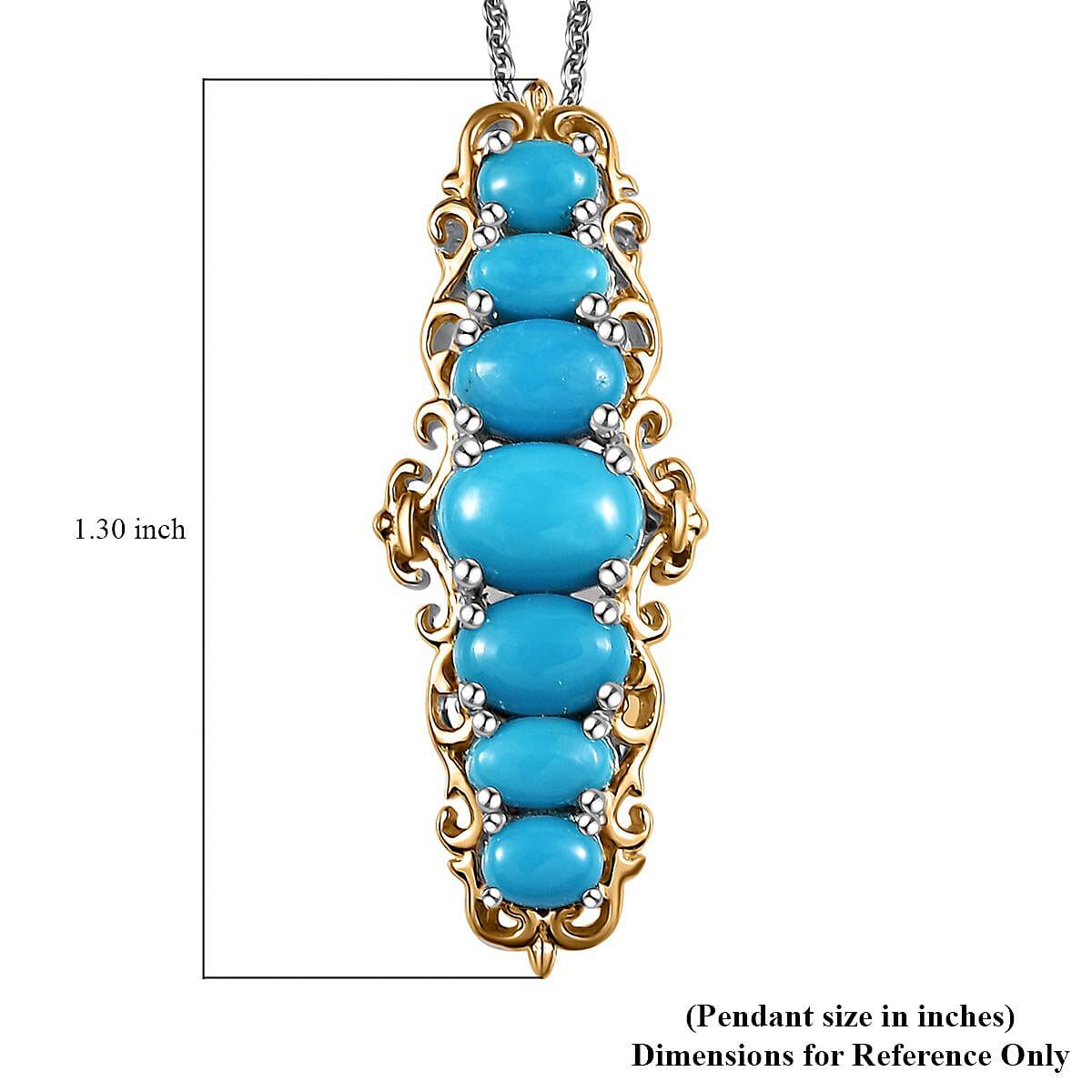 Premium Arizona Natural Turquoise Elongated Pendant Necklace 20 Inches in Vermeil Yellow Gold and Platinum Over Sterling Silver 2.25 ctw image number 5