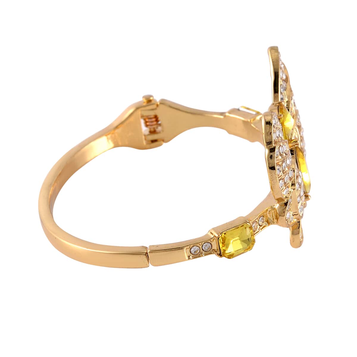 Yellow Glass and Austrian Crystal Butterfly Bangle Bracelet (7.50 In) and Earrings in Goldtone image number 3