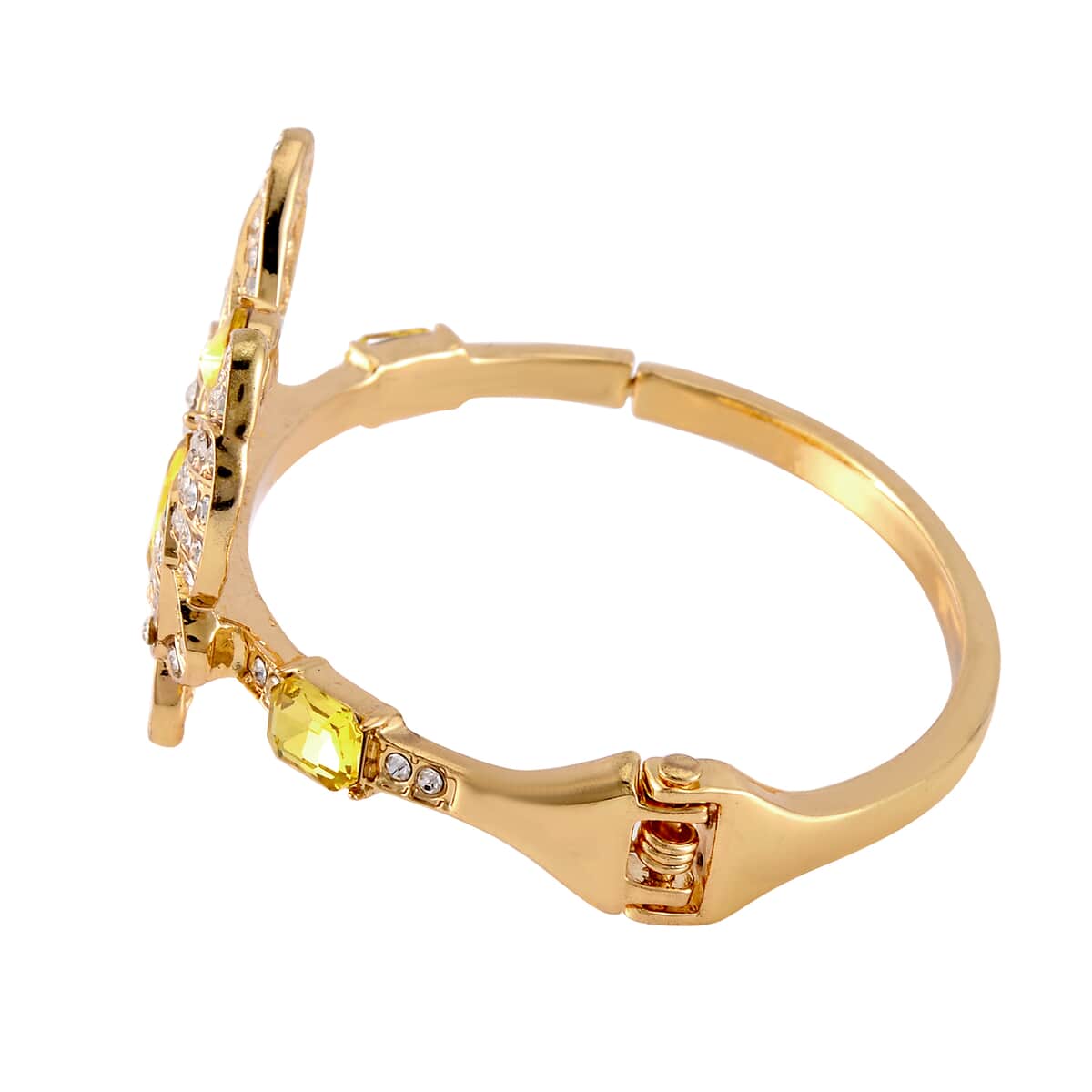 Yellow Glass and Austrian Crystal Butterfly Bangle Bracelet (7.50 In) and Earrings in Goldtone image number 4