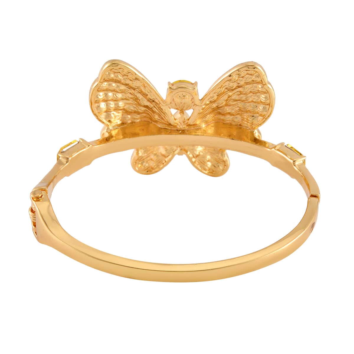 Yellow Glass and Austrian Crystal Butterfly Bangle Bracelet (7.50 In) and Earrings in Goldtone image number 5