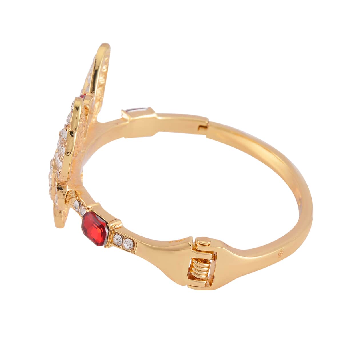 Red Glass and Austrian Crystal Butterfly Bangle Bracelet (7.50 In) and Earrings in Goldtone image number 4