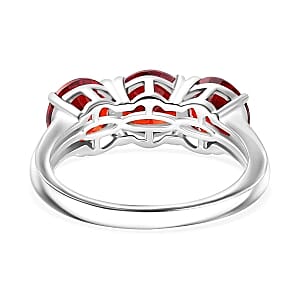 Simulated Red Diamond 3 Stone 6.00 ctw Ring (Size 11.5) and Pendant in Sterling Silver