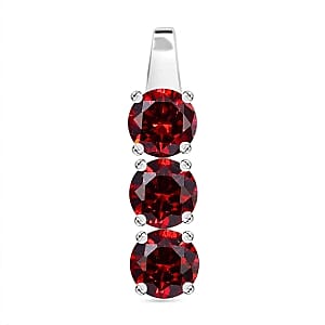 Simulated Red Diamond 3 Stone 6.00 ctw Ring (Size 11.5) and Pendant in Sterling Silver