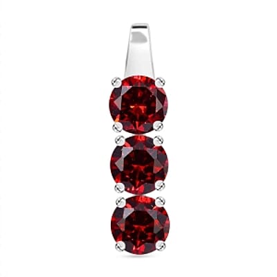 Simulated Red Diamond 3 Stone 6.00 ctw Ring (Size 11.5) and Pendant in Sterling Silver