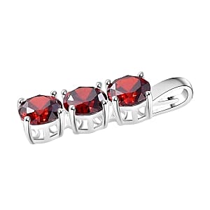 Simulated Red Diamond 3 Stone 6.00 ctw Ring (Size 11.5) and Pendant in Sterling Silver
