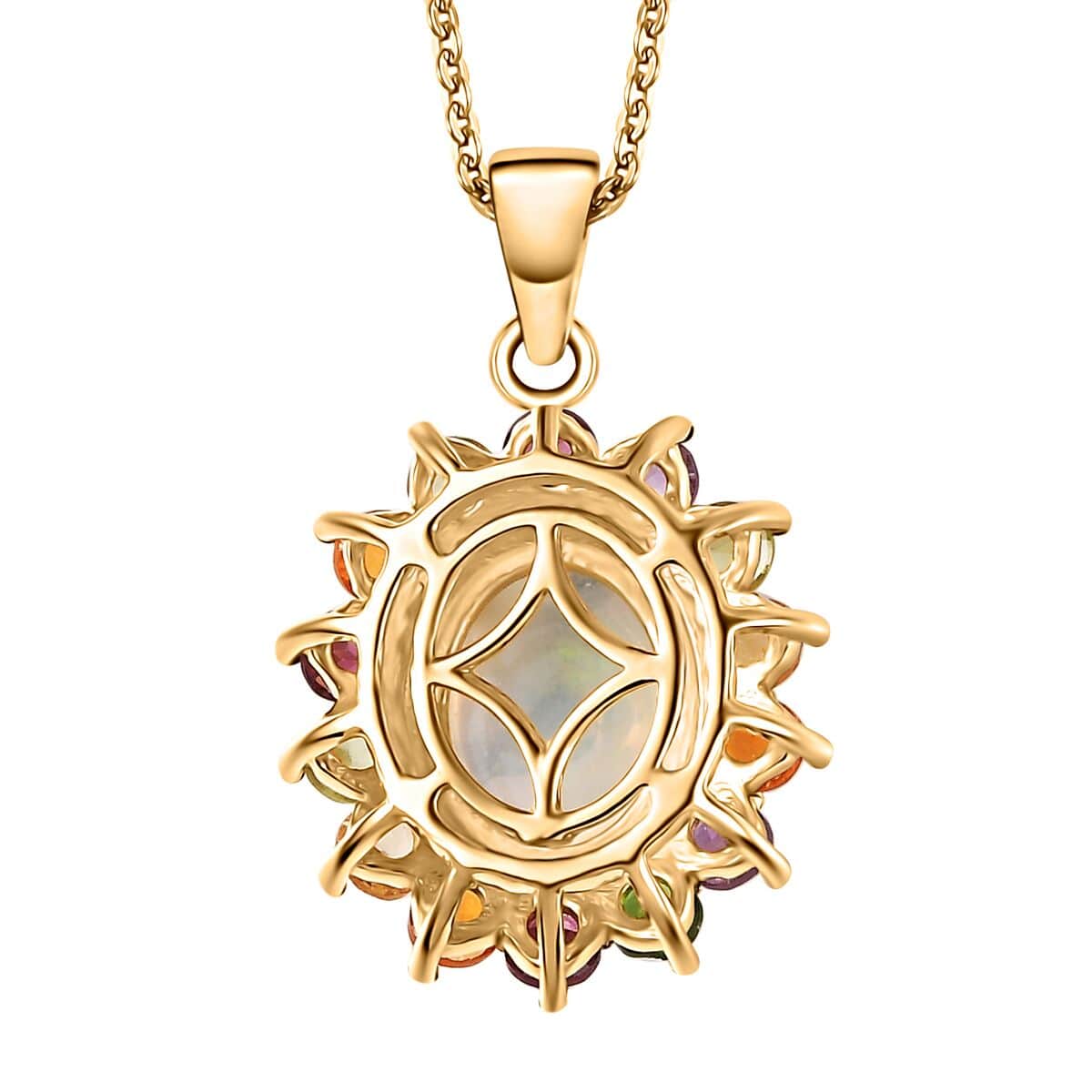 Premium Ethiopian Welo Opal and Multi Gemstone Daisy Floral Pendant Necklace 20 Inches in Vermeil Yellow Gold Over Sterling Silver 2.20 ctw image number 4