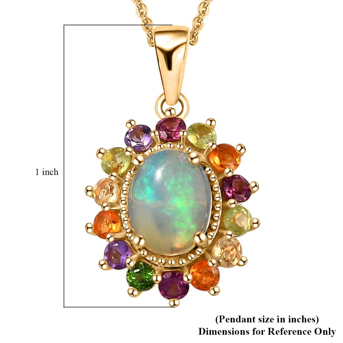 Premium Ethiopian Welo Opal and Multi Gemstone Daisy Floral Pendant Necklace 20 Inches in Vermeil Yellow Gold Over Sterling Silver 2.20 ctw image number 5