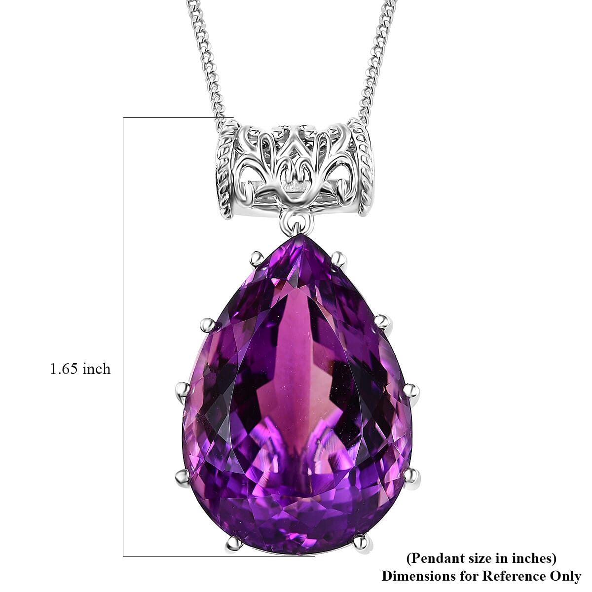 African Amethyst Drop Pendant Necklace 20 Inches in Platinum Over Sterling Silver 50.00 ctw
