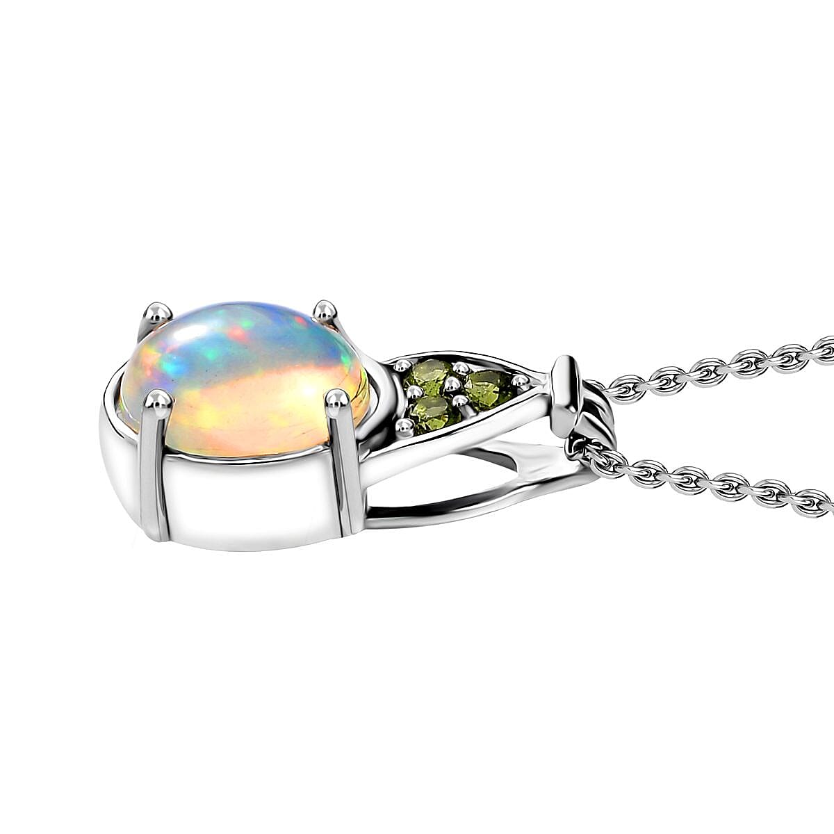 Premium Ethiopian Welo Opal and Chrome Diopside Pendant Necklace 20 Inches in Platinum Over Sterling Silver 1.30 ctw image number 4