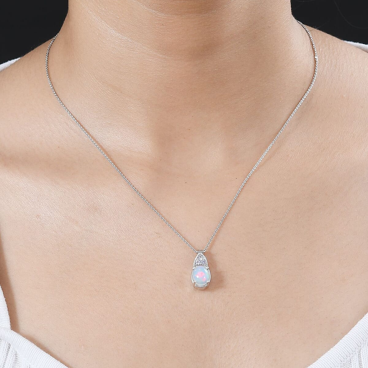 Premium Ethiopian Welo Opal and Tanzanite Pendant Necklace 20 Inches in Platinum Over Sterling Silver 1.30 ctw image number 3