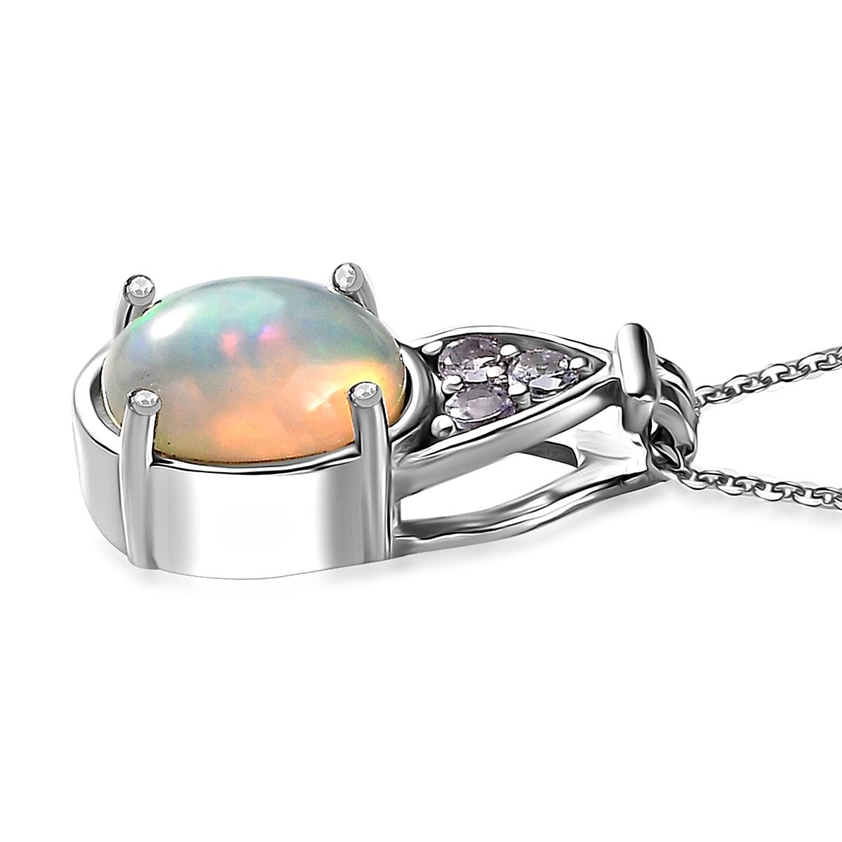 Premium Ethiopian Welo Opal and Tanzanite Pendant Necklace 20 Inches in Platinum Over Sterling Silver 1.30 ctw image number 4