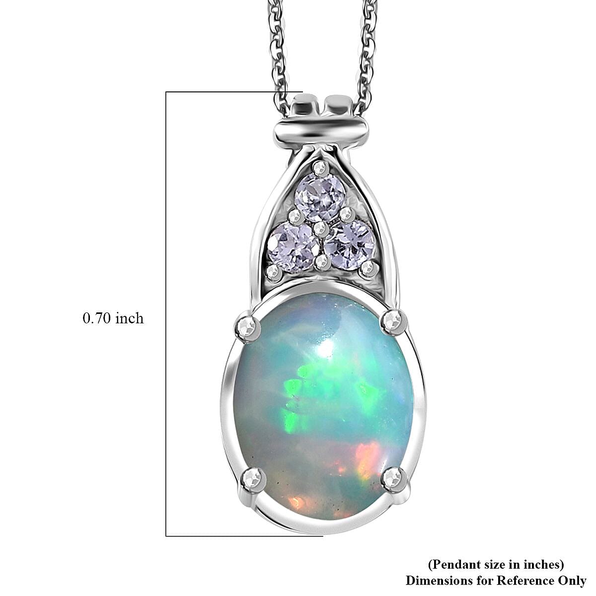 Premium Ethiopian Welo Opal and Tanzanite Pendant Necklace 20 Inches in Platinum Over Sterling Silver 1.30 ctw image number 7