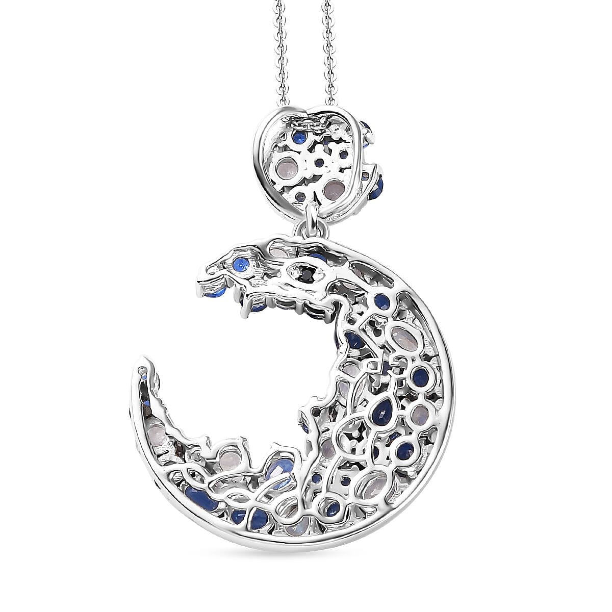 GP Celestial Dream Collection Rainbow Moonstone and Kyanite Pendant Necklace 20 Inches in Rhodium Over Sterling Silver 5.20 ctw