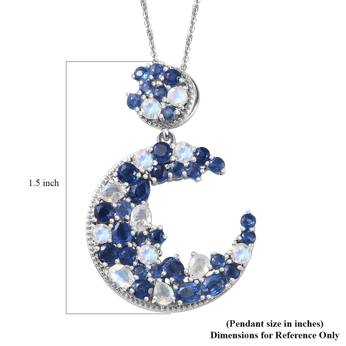 GP Celestial Dream Collection Rainbow Moonstone and Kyanite Pendant Necklace 20 Inches in Rhodium Over Sterling Silver 5.20 ctw image number 5