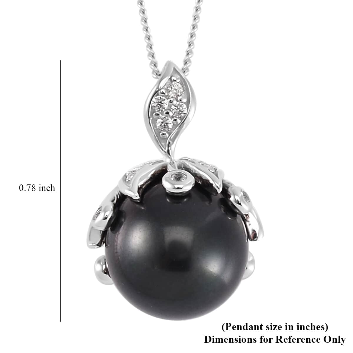 Tahitian Cultured Pearl and White Zircon Bell Floral Pendant Necklace 18 Inches in Rhodium Over Sterling Silver 0.50 ctw image number 5