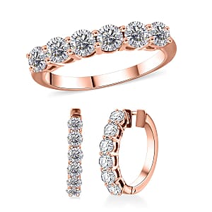 Moissanite Half Eternity Band Ring (Size 8.00) and Hoop Earrings in Vermeil Rose Gold Over Sterling Silver 2.85 ctw