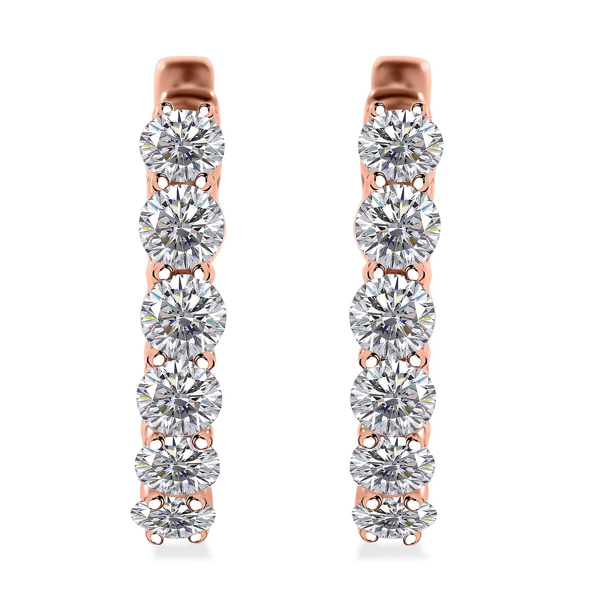 Moissanite Half Eternity Band Ring (Size 8.00) and Hoop Earrings in Vermeil Rose Gold Over Sterling Silver 2.85 ctw