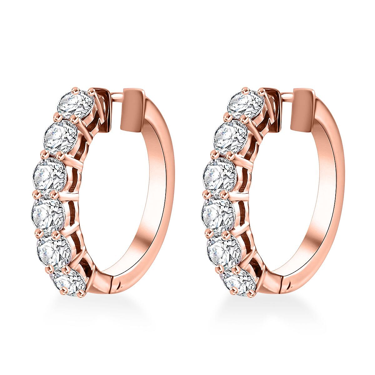 Moissanite Half Eternity Band Ring (Size 8.00) and Hoop Earrings in Vermeil Rose Gold Over Sterling Silver 2.85 ctw