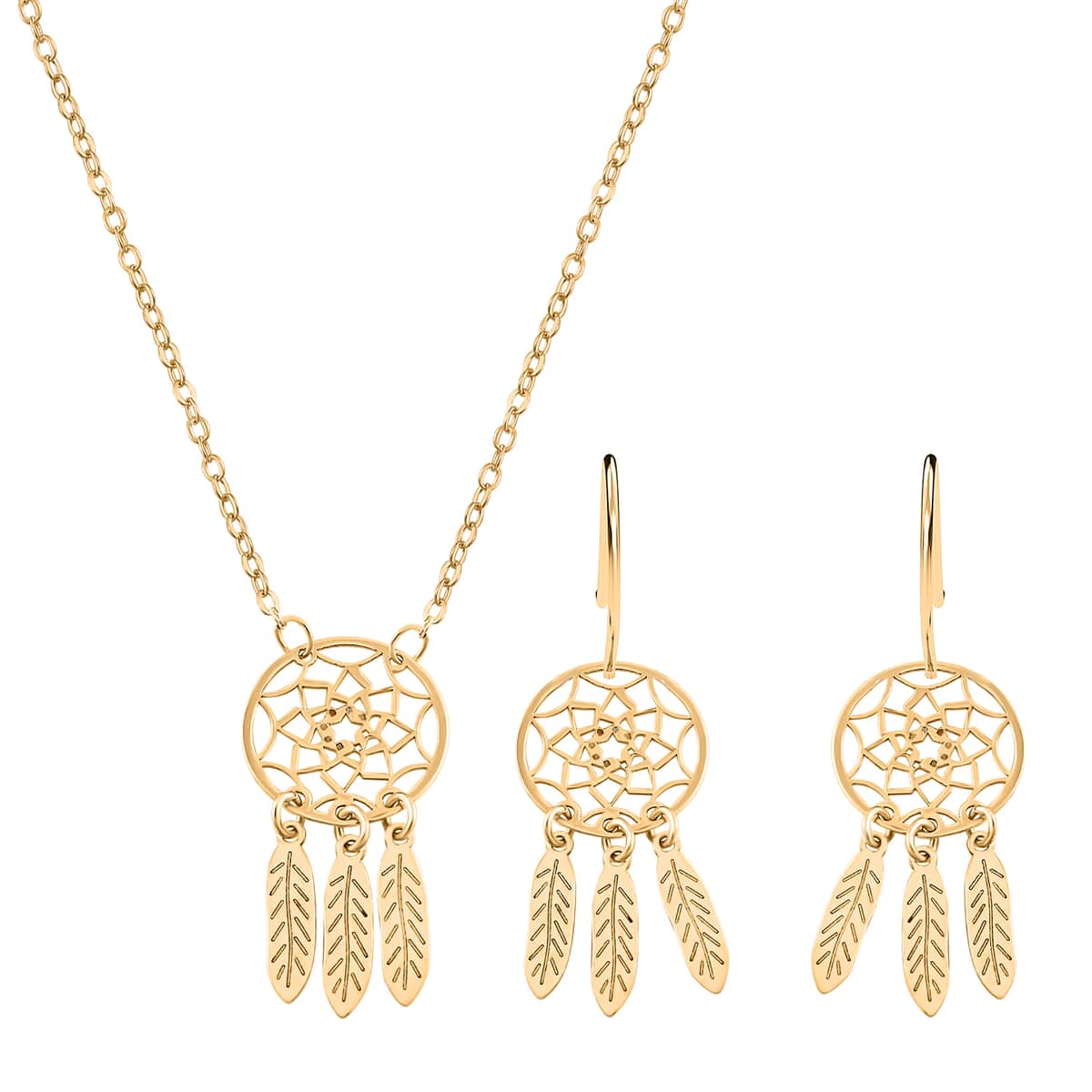 Italian 10K Yellow Gold Dreamcatcher Necklace 18-20 Inches and Earrings 2.80 Grams image number 0