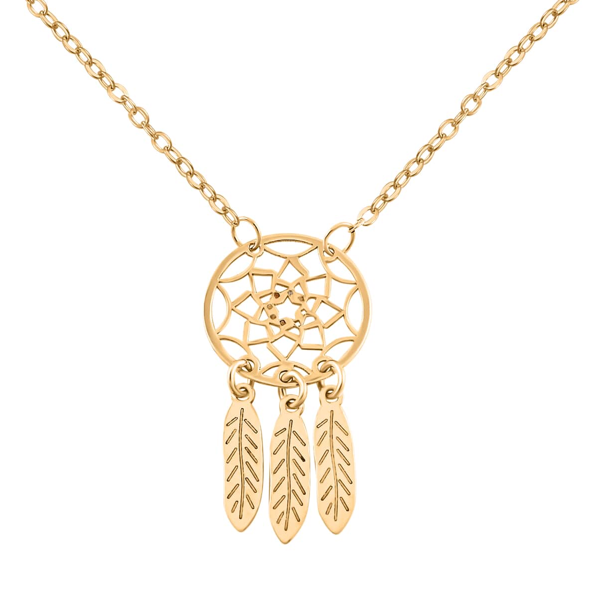 Italian 10K Yellow Gold Dreamcatcher Necklace 18-20 Inches and Earrings 2.80 Grams image number 2