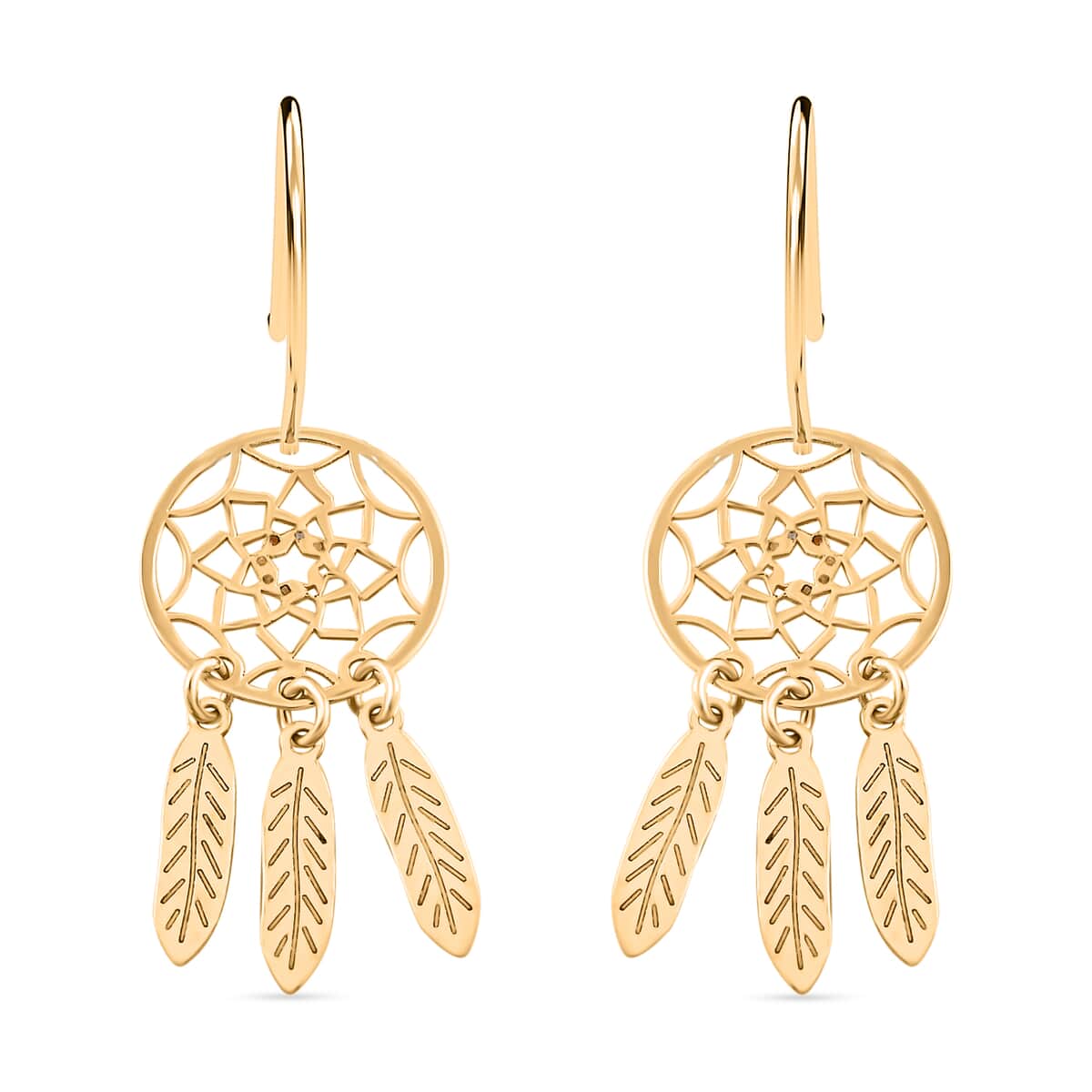 Italian 10K Yellow Gold Dreamcatcher Necklace 18-20 Inches and Earrings 2.80 Grams image number 3