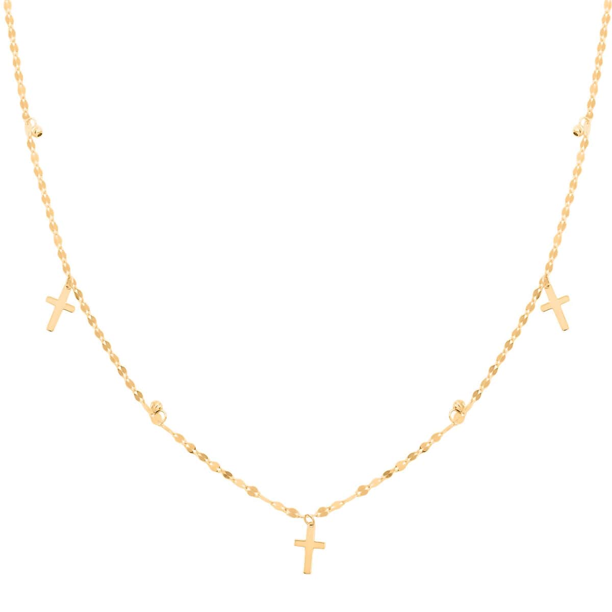 Italian 10K Yellow Gold Cross Beaded Bracelet (7.00-8.00In) and Necklace 18-20 Inches 1.75 Grams image number 2