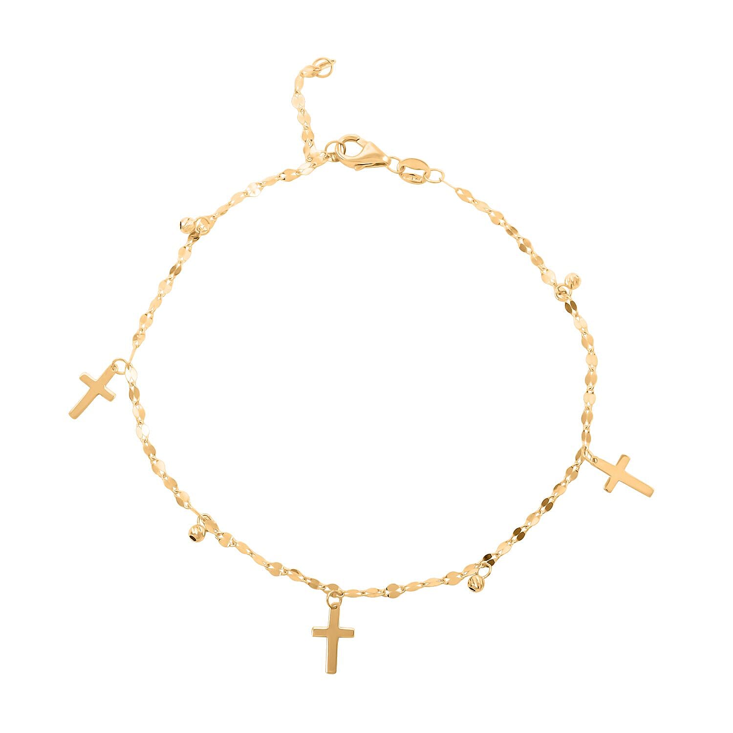 Italian 10K Yellow Gold Cross Beaded Bracelet (7.00-8.00In) and Necklace 18-20 Inches 1.75 Grams