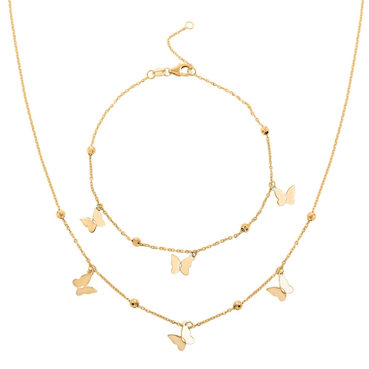 Italian Butterfly Bracelet in 10K Yellow Gold (7.00-8.00In) and Necklace 18-20 Inches 2.32 Grams image number 0