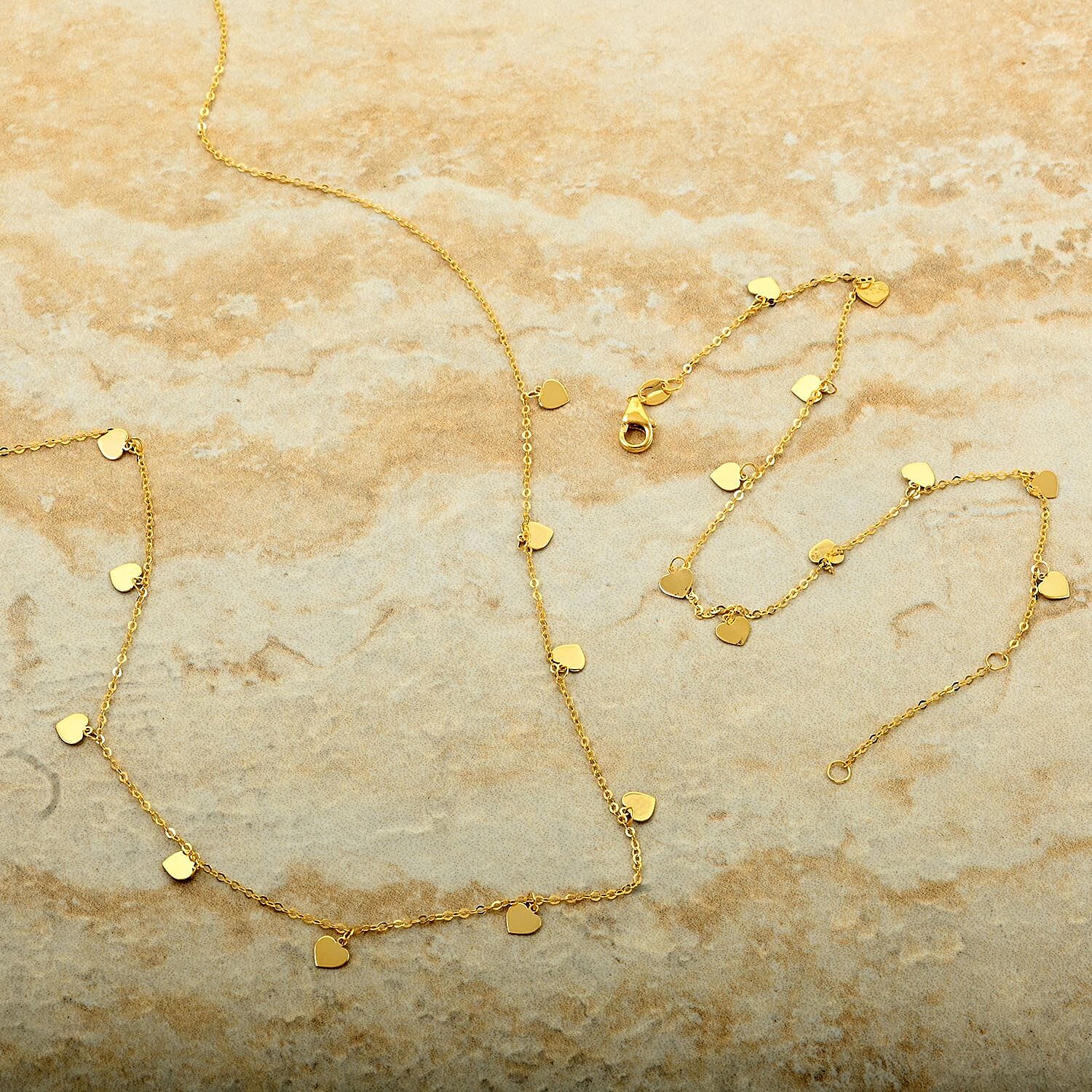 Italian Heart Bracelet (7.00-8.00In) and Necklace 18-20 Inches in 10K Yellow Gold 1.95 Grams
